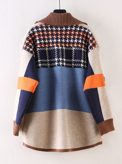 Retro Color Block Sweater Cardigan