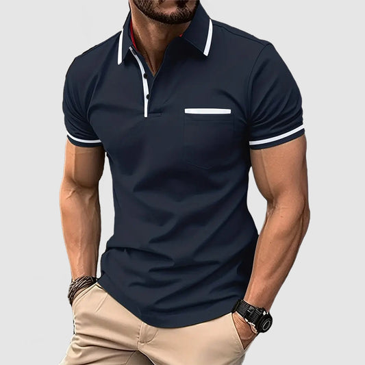 Men's Casual Cotton Colorblock Polo Shirt