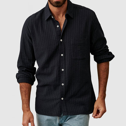 Men's Casual Basic Textured Cotton Shirt