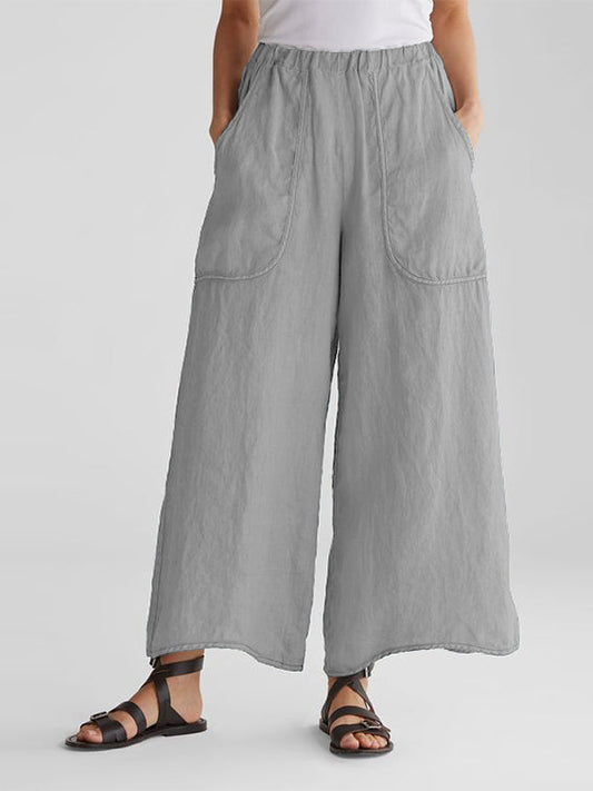Women's Cotton-Linen big pocket loose fit daily casual Pants