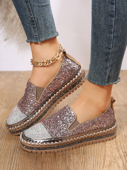 Rhinestone Sequin Slip-on Loafer Shoes