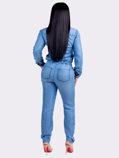 Drawstring Denim Jumpsuit