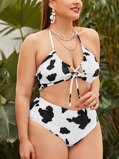 Cow Print Halter Bikini Swimsuit