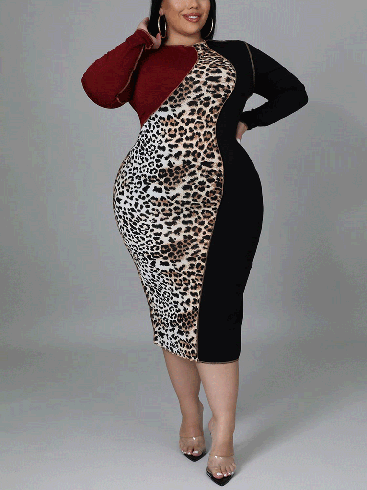 Leopard Patchwork Midi Dress