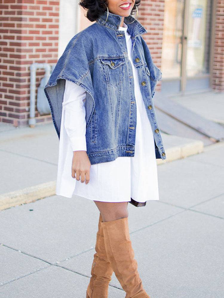 Irregular Button Denim Coat