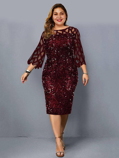 Women's Sequin Embellish Quarter Sleeve Dress