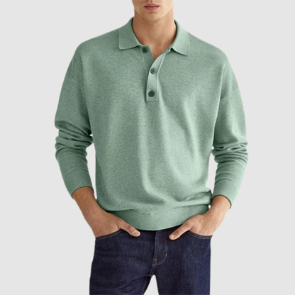 Men's fall long sleeve V-neck button casual top