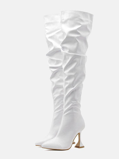 Pointed Toe Sculptural Heeled Over The Knee Boots