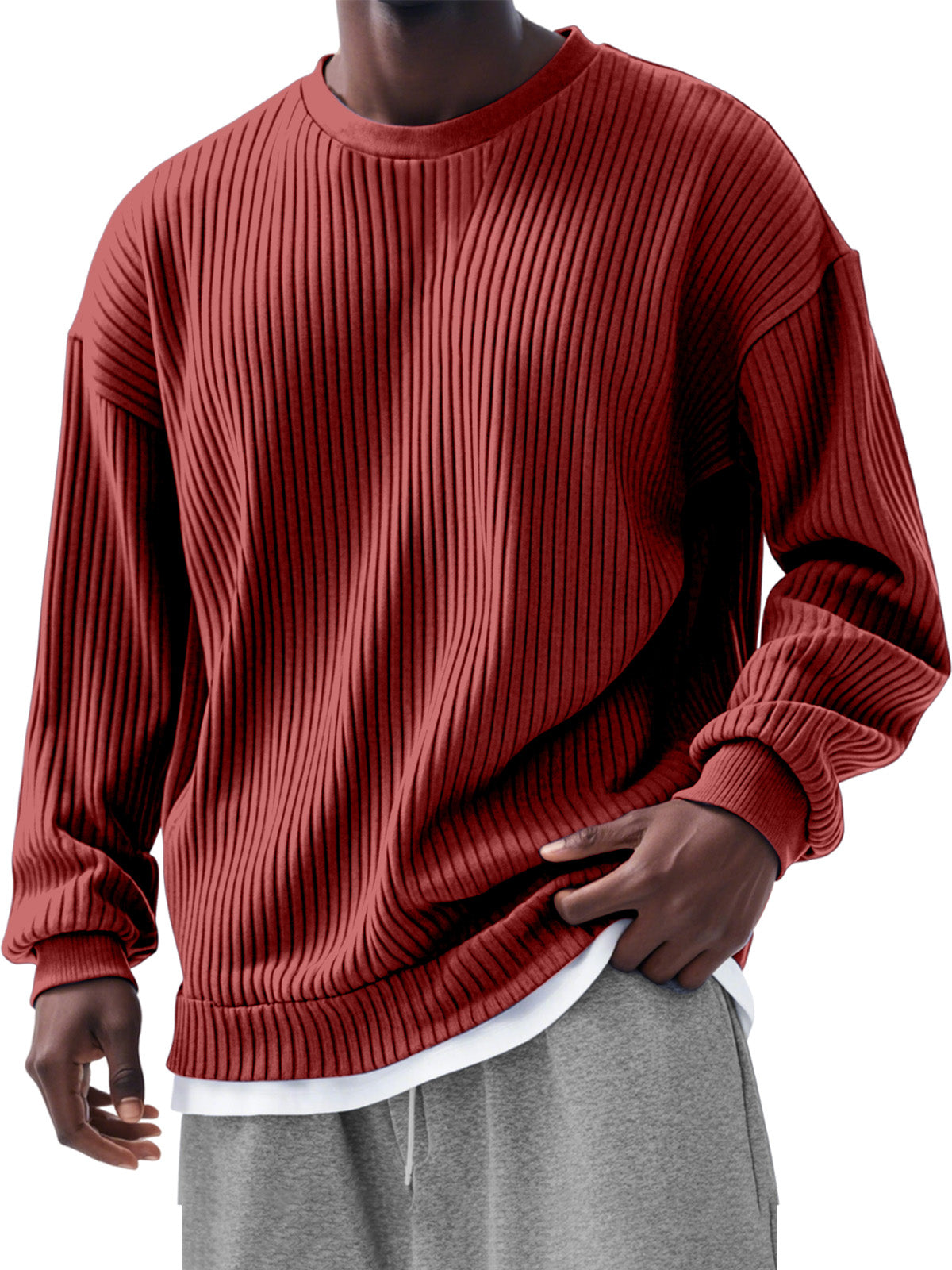 Men's Casual Solid Color Pit Long Sleeve T-Shirt