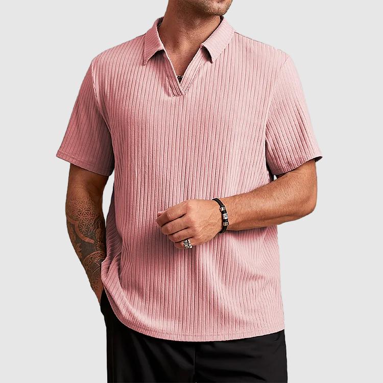 Men's Cotton Knit Striped Polo Shirt