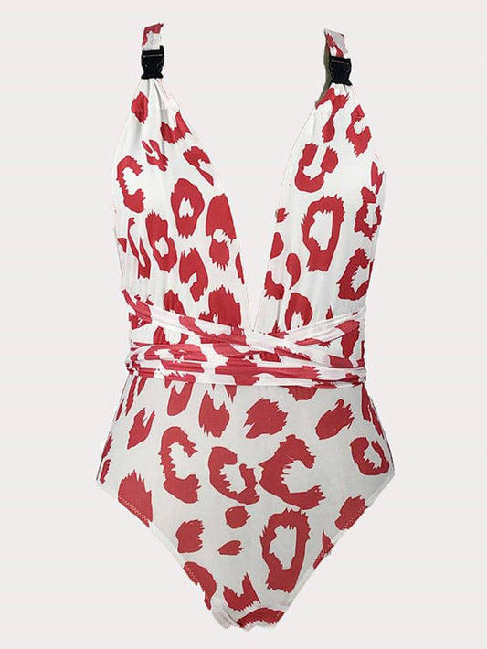 Deep V Printed One Piece Swimsuit