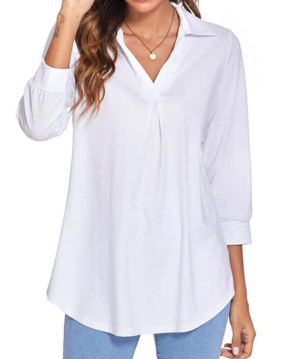 V-neck Top Solid Color Loose-Fitting Large Size Shirt