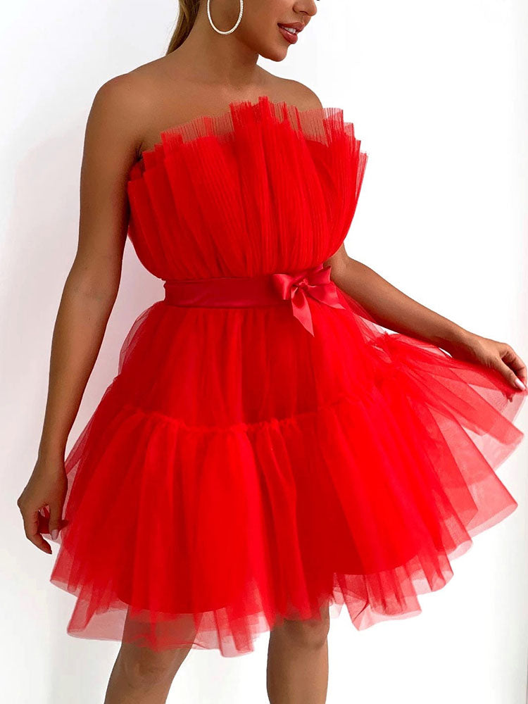 Women's Bow Decor Layered Tulle Cocktail Dress