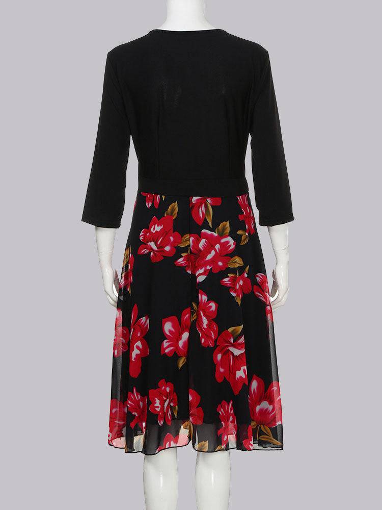 Women's Rose Floral Print Surplice Dress