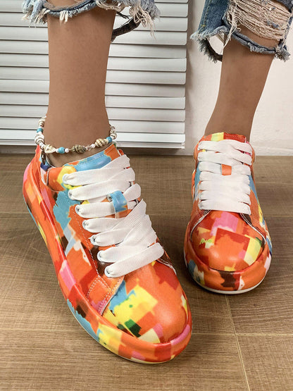 Colorful Printed Lace-up Sneakers