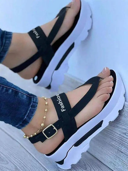 Letter Buckled Platform Sandals