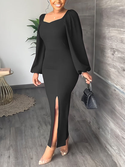 Women's Lantern Sleeve Slit Dress