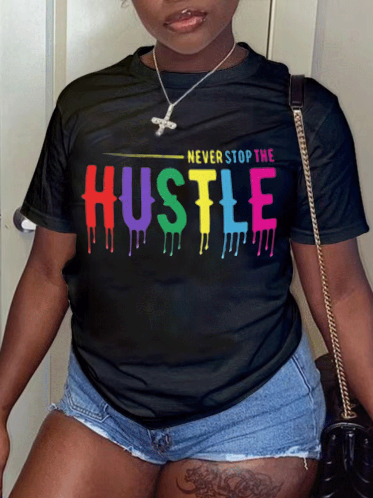 HUSTLE Letter Casual Tee