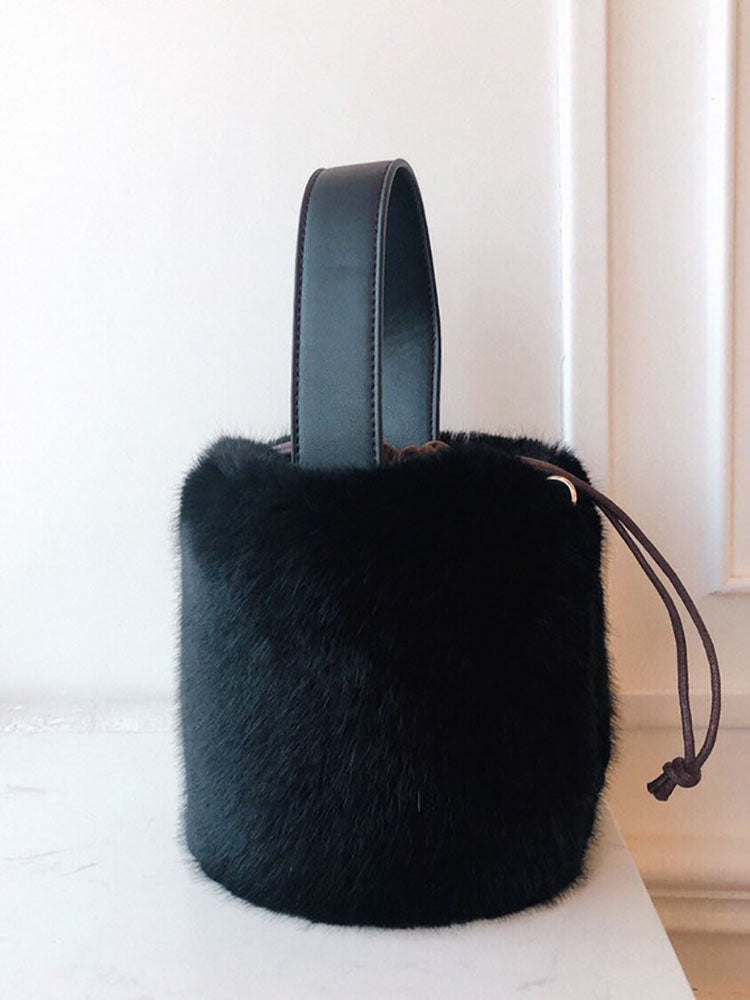 Women's Fluffy Drawstring Bucket Bag