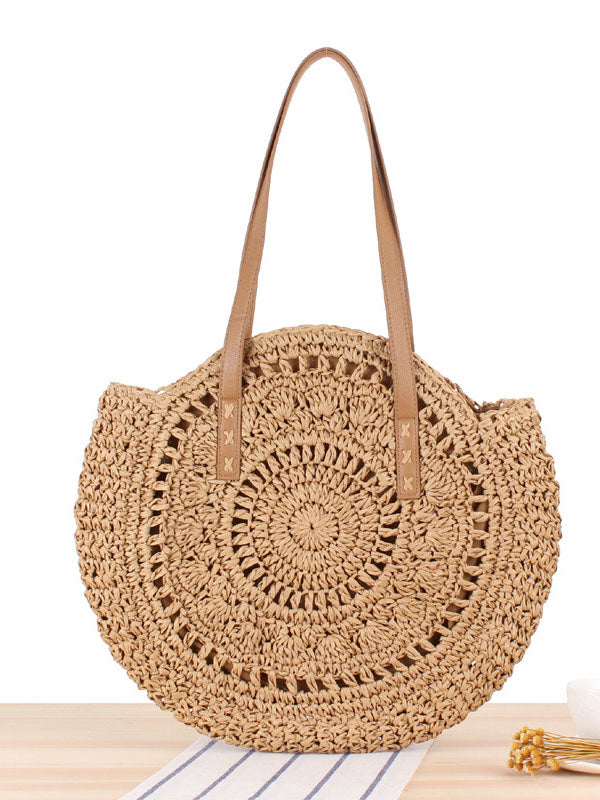 Women's Vintage Round Straw Beach Bag