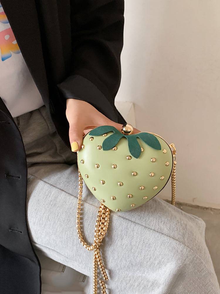 Women's Strawberry Shape Rivet Crossbody Bag