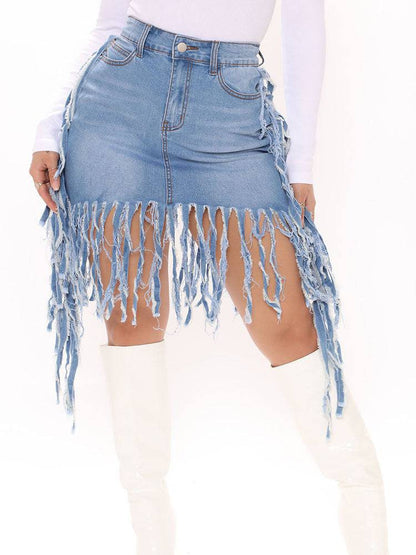 Fringe Denim Mini Skirt