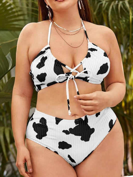 Cow Print Halter Bikini Swimsuit