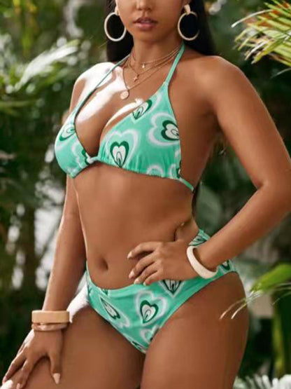 3PCS Print Heart Bikini Swimsuit