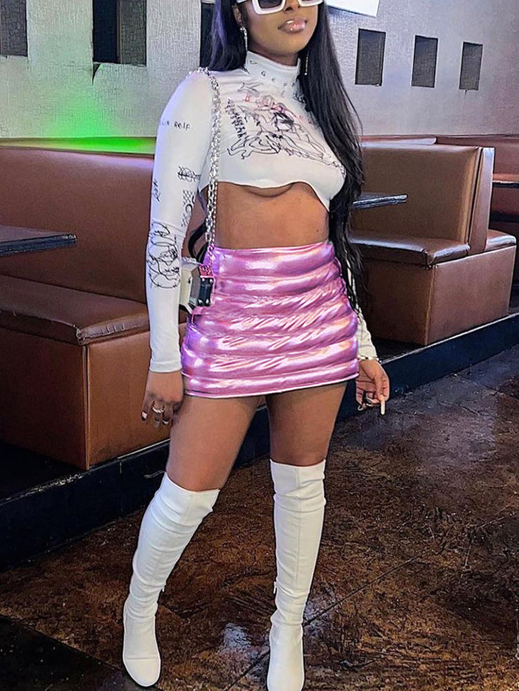 Metallic Puffer Mini Skirt