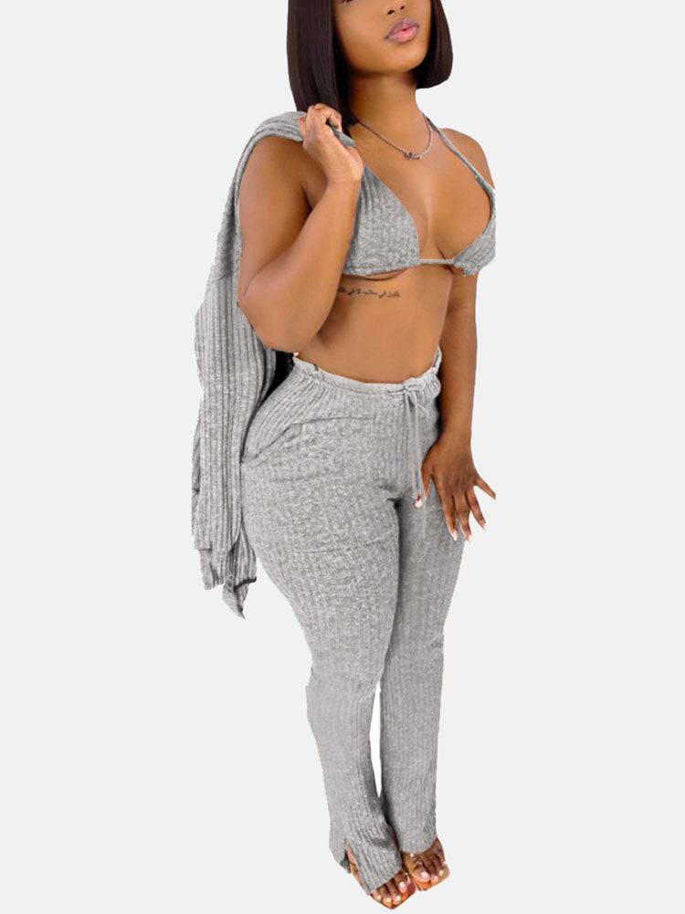 Cardigan Crop Tops & Pants 3 Piece Set