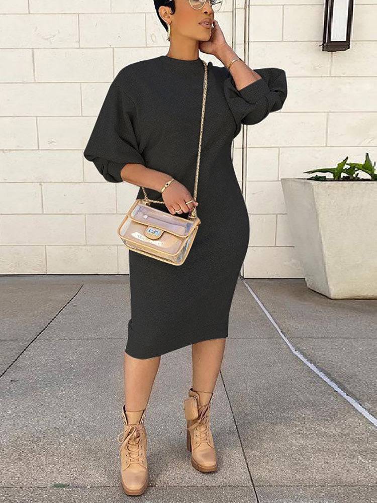 Three-Quarter Sleeve Midi Dress