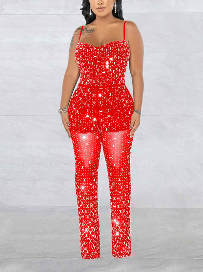 Women's Rhinestone Mesh Jumpsuit