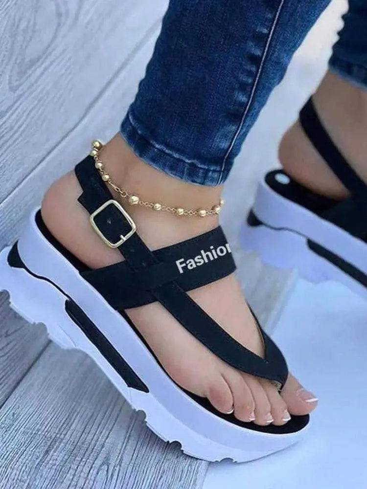 Letter Buckled Platform Sandals