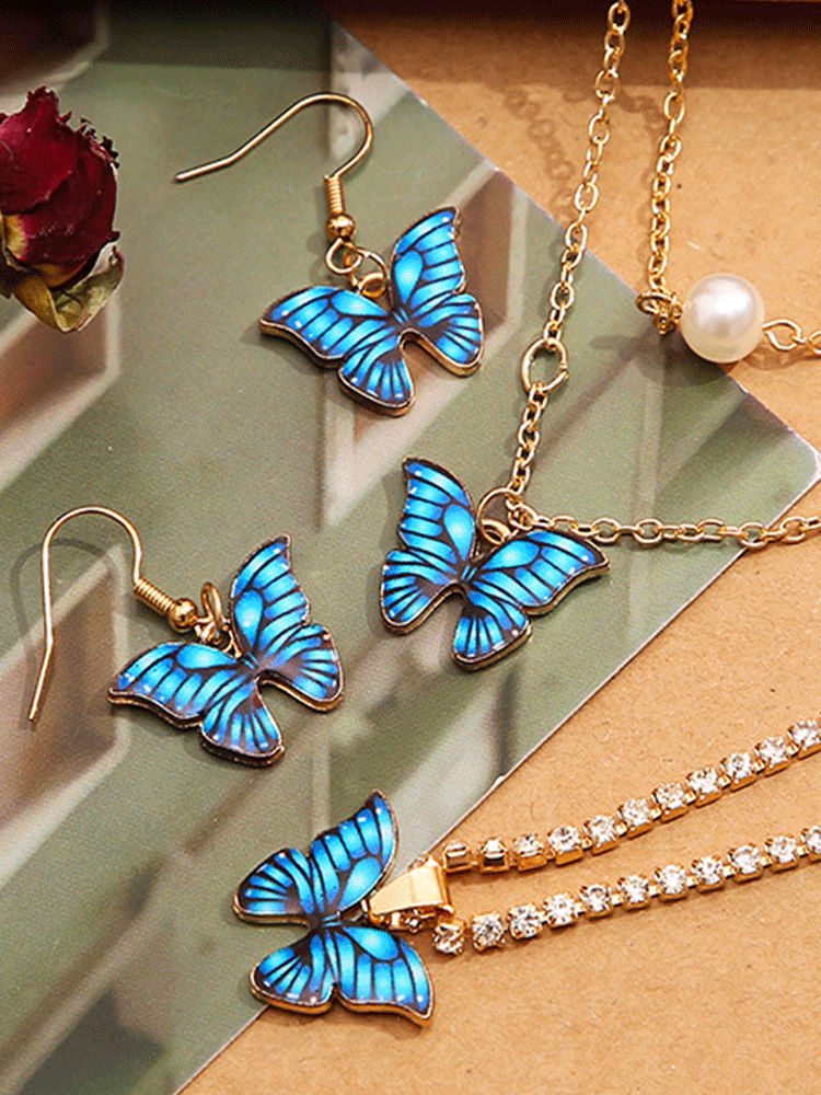 Women's 4 PC Blue Butterfly Jewelry