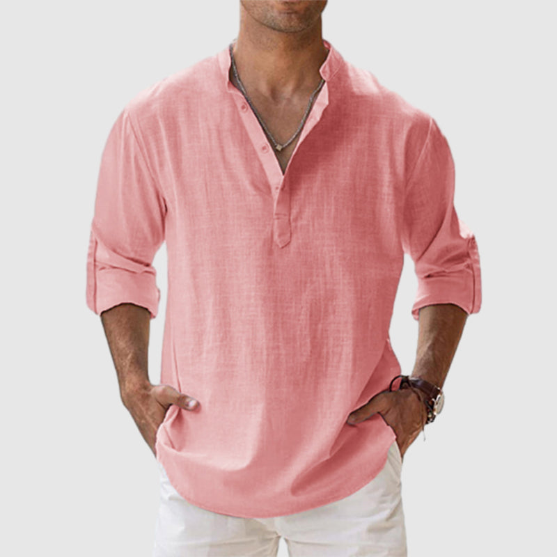 Men's Cotton Linen Casual Long Sleeve Shirt