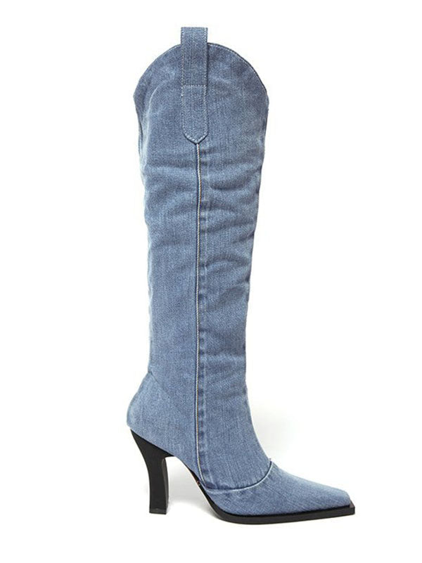 Denim Pointed-Toe Cowboy Boots