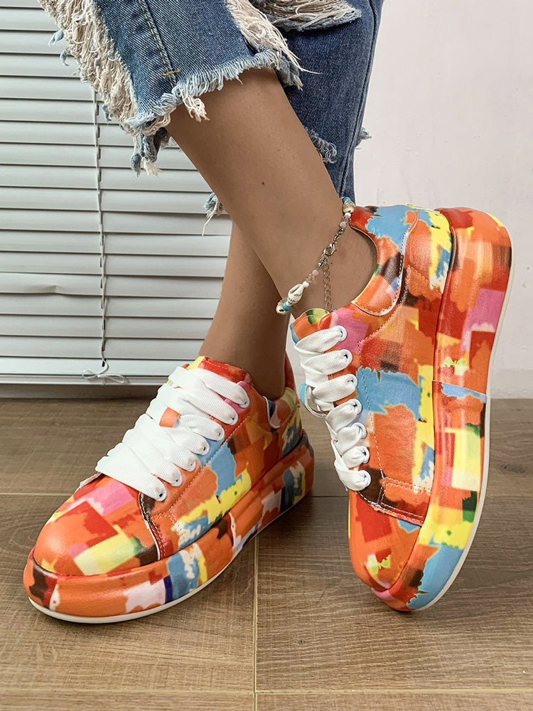 Colorful Printed Lace-up Sneakers