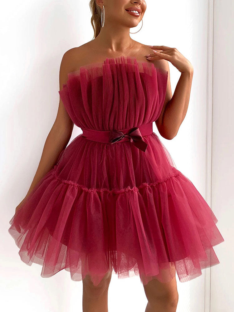 Women's Bow Decor Layered Tulle Cocktail Dress