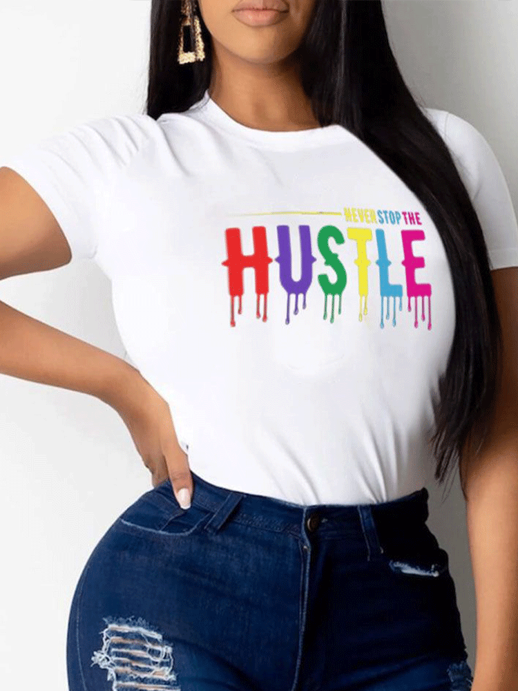 HUSTLE Letter Casual Tee