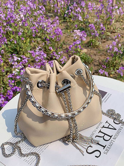 Women's Rhinestone Decor Drawstring Bucket Bag