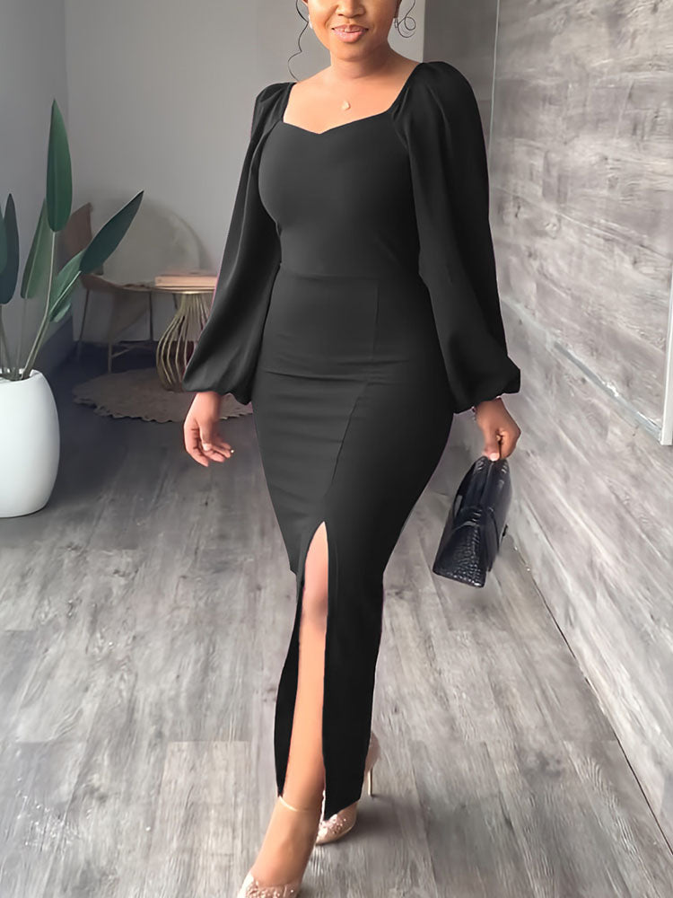 Women's Lantern Sleeve Slit Dress