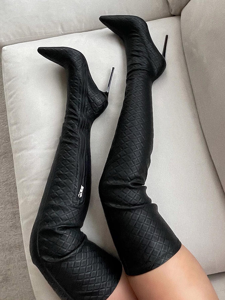 Embossed Heel Over The Knee Boots