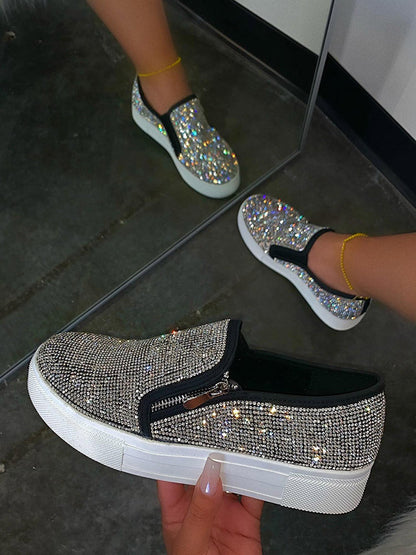 Rhinestone Zipper Platform Shoes