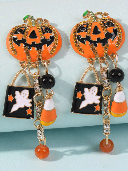 Women's Halloween Pumpkin Rhinestone Earrings