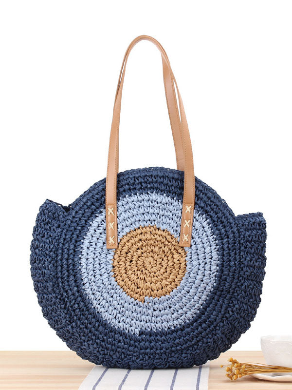 Women's Vintage Round Straw Beach Bag