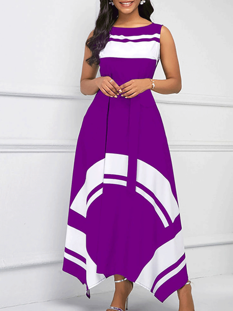 Asymmetric Hem Sleeveless Maxi Dress