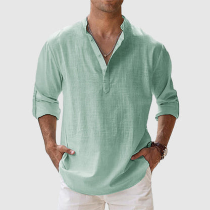 Men's Cotton Linen Casual Long Sleeve Shirt