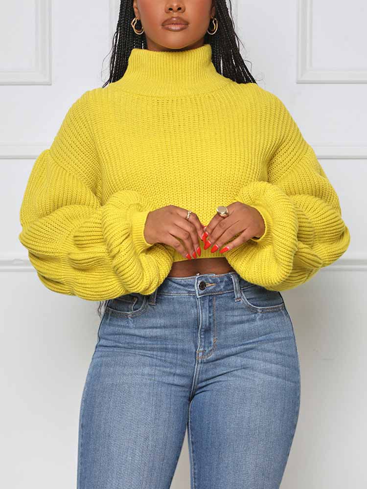 Turtleneck Puffy Sleeve Sweater