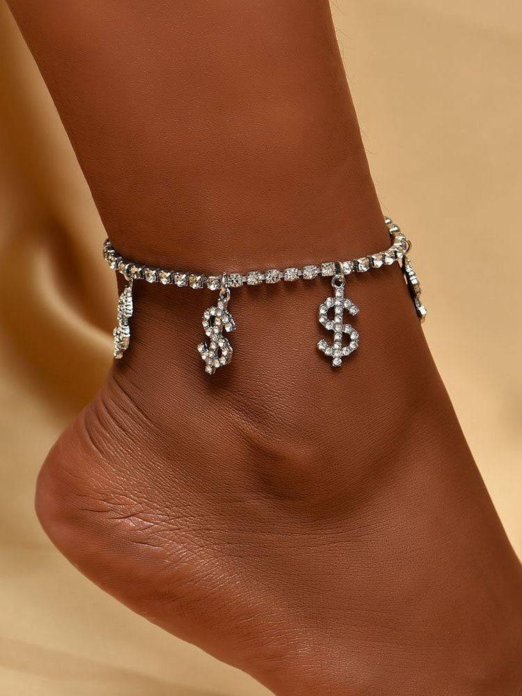 Women's Rhinestone Chain Dollar Sign Anklet