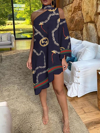 Asymmetrical Printed One Shoulder Dress
